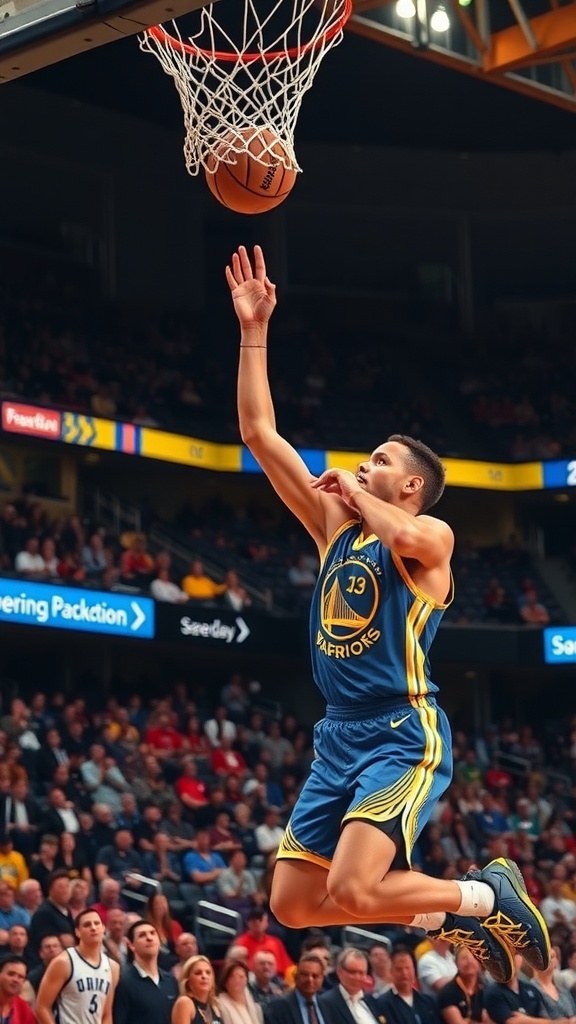 Stephen Curry shooting a 3-pointer in a basketball game, demonstrating his technique.